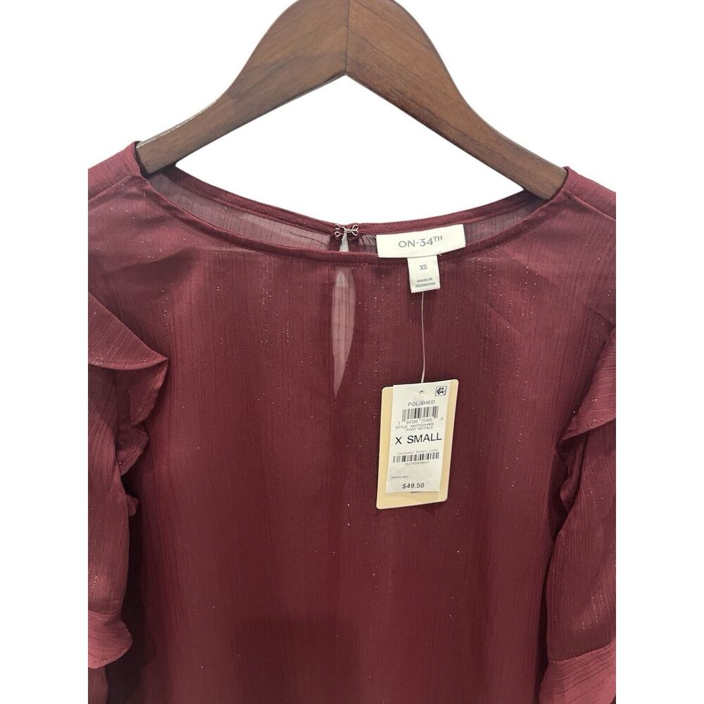 On-34th Women’s XS Port Royale Sheer Ruffled Blouse - Picture 3 of 5